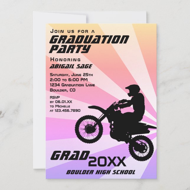 Dirt Bike Motocross Sunburst Graduation Invitation (Front)