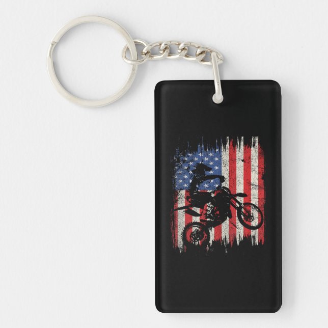 Dirt Bike Motocross USA American Flag Patriotic Keychain (Front)