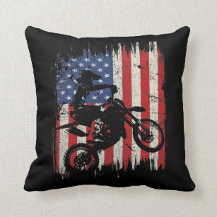 Dirt Bike Motocross USA American Flag Patriotic Throw Pillow