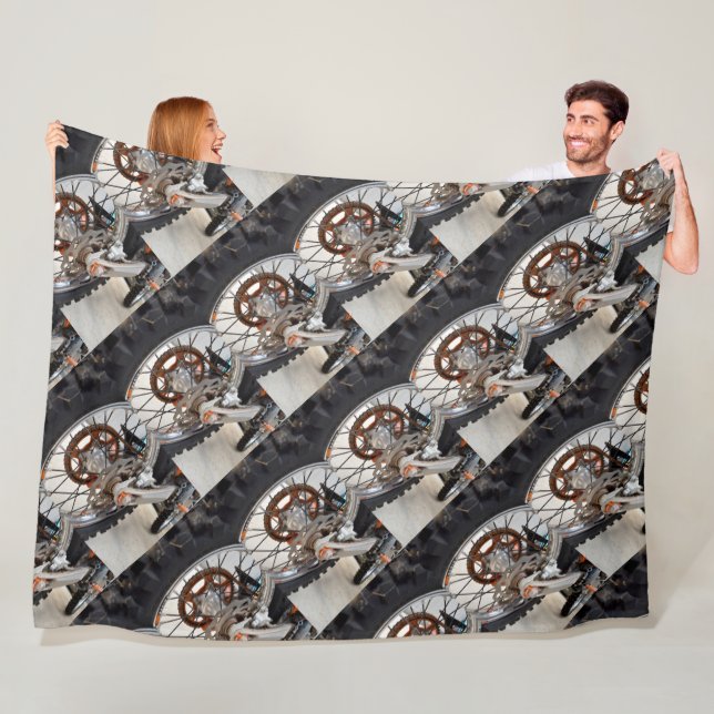 Dirt Bike Motorbike Wheel Cog, Lge Fleece Blanket (In Situ)