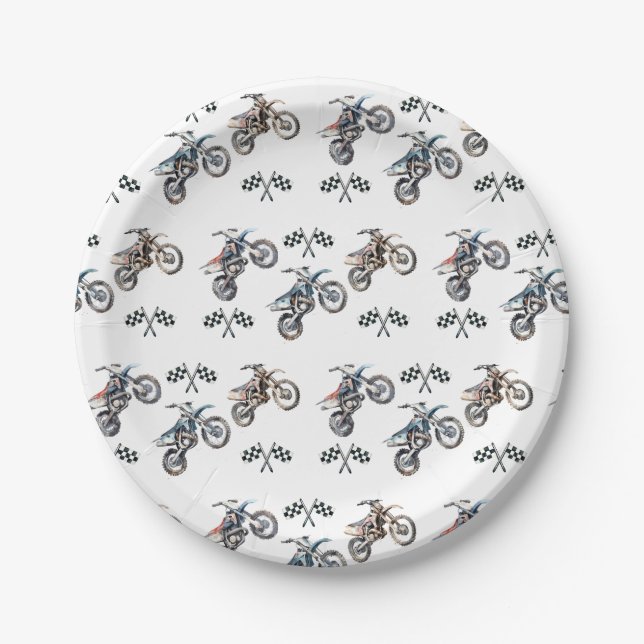 Dirt Bike Motorcycle Birthday Paper Plate (Front)