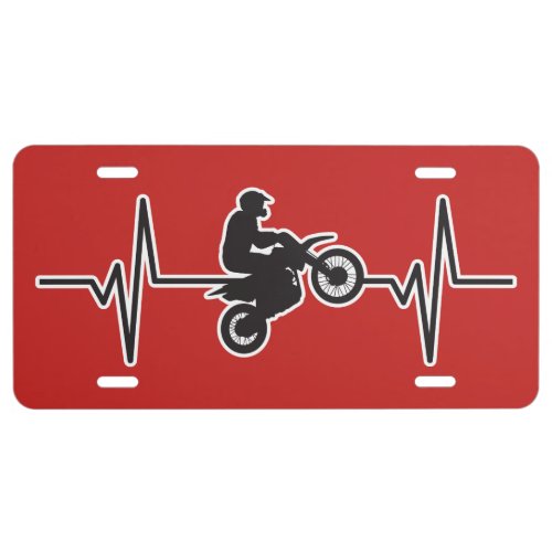 Dirt Bike Motorcycle _ Heartbeat Pulse Graphic License Plate