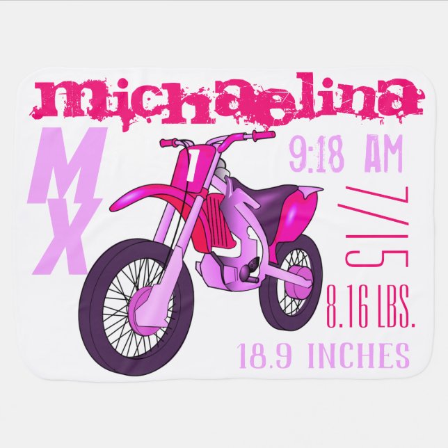 Dirt Bike Motorcycle Name Typography Baby Stats Blanket (Horizontal)