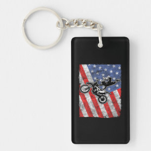 Dirt Bike Motorcycle Patriotic Rider Motocross Keychain