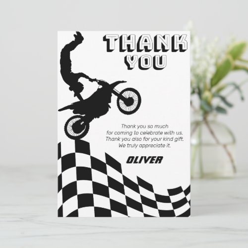 Dirt bike motorcycle racing boy birthday  thank you card