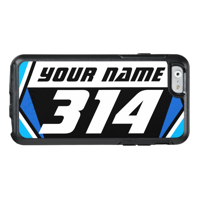 Dirt Bike MX Racing Number - Blue - White Number Otterbox iPhone Case (Back Horizontal)