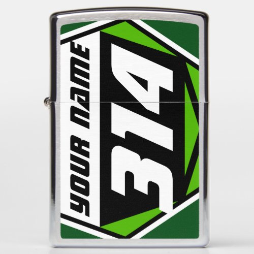 Dirt Bike MX Racing Number _ Green _ White Number Zippo Lighter