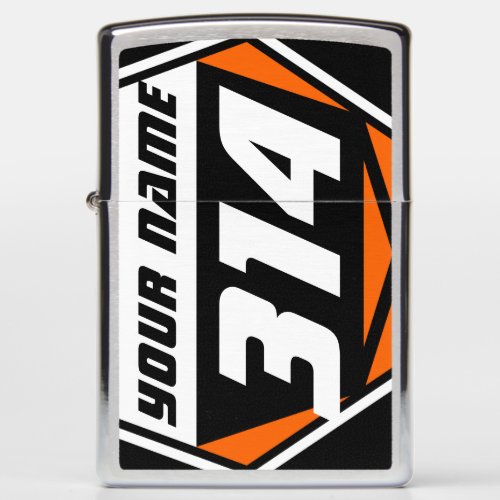 Dirt Bike MX Racing Number _ Orange _ White Number Zippo Lighter