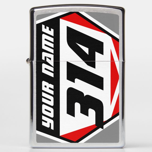 Dirt Bike MX Racing Number - Red - Black Number Zippo Lighter (Front)