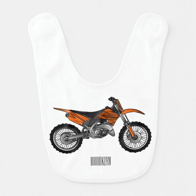 Dirt bike off-road motorcycle / motocross cartoon baby bib (Front)