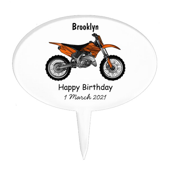 Dirt bike off-road motorcycle / motocross cartoon  cake topper (Front)