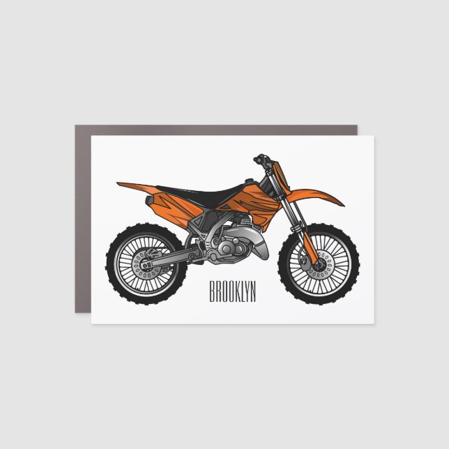 Dirt bike off-road motorcycle / motocross cartoon  car magnet (Front)