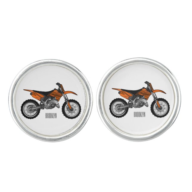 Dirt bike off-road motorcycle / motocross cartoon cufflinks (Front)
