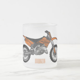 Dirt bike off-road motorcycle / motocross cartoon frosted glass coffee mug