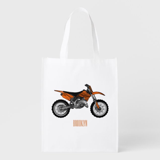 Dirt bike off-road motorcycle / motocross cartoon grocery bag (Front)