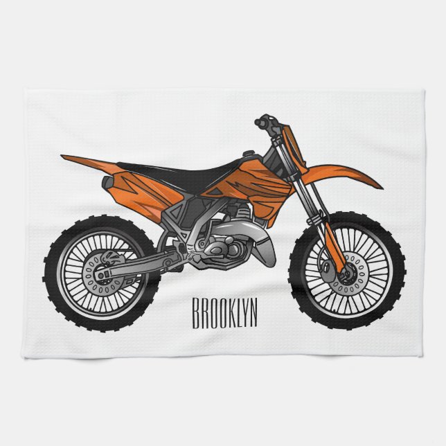 Dirt bike off-road motorcycle / motocross cartoon  kitchen towel (Horizontal)