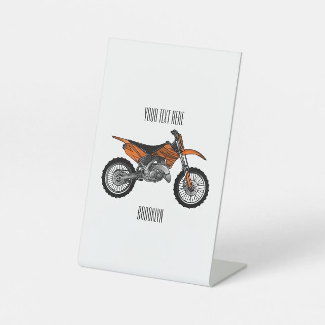 Dirt bike off-road motorcycle / motocross cartoon pedestal sign (Front)