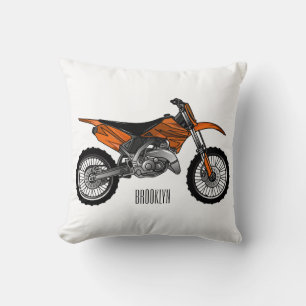 Dirt bike off-road motorcycle / motocross cartoon throw pillow