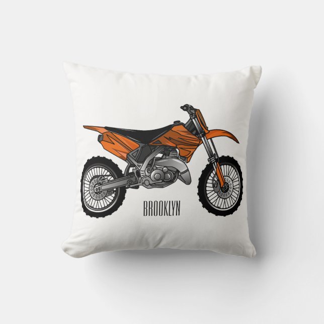 Dirt bike off-road motorcycle / motocross cartoon throw pillow (Front)