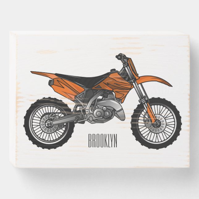 Dirt bike off-road motorcycle / motocross cartoon  wooden box sign (Front Horizontal)