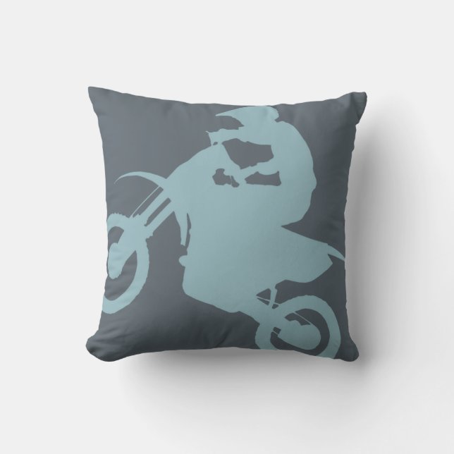 DIRT BIKE ( pale blue ) CROPPED Throw Pillow (Front)