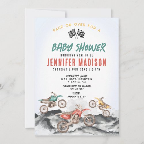 Dirt Bike Race Baby Shower Invitation for Boy