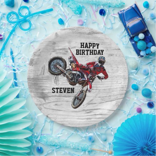 Dirt Bike Red Birthday Sport Motorcycle Cool Paper Paper Plates