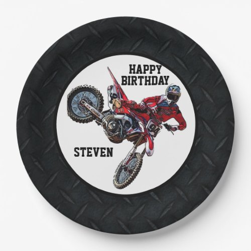 Dirt Bike Red Birthday Sport Motorcycle Cool Paper Plates