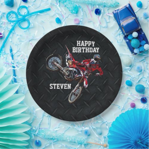 Dirt Bike Red Birthday Sport Motorcycle Cool Paper Plates
