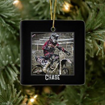 Dirt Bike Rider Boys Photo Square Ornament by holiday_store at Zazzle