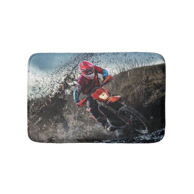 Dirt bike rider throw pillow bath mat (Front)