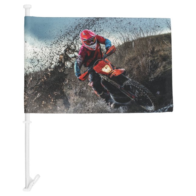 Dirt bike rider throw pillow car flag (Front)