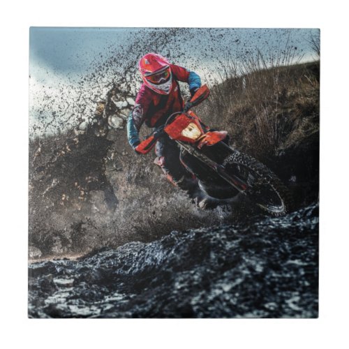 Dirt bike rider throw pillow ceramic tile