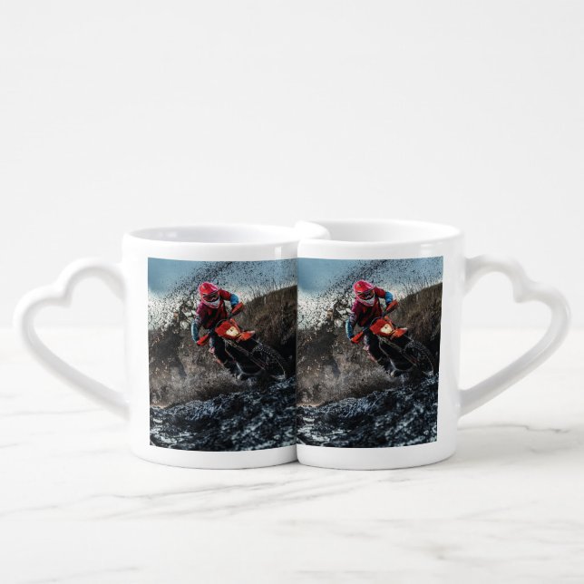 Dirt bike rider throw pillow coffee mug set (Front Nesting)