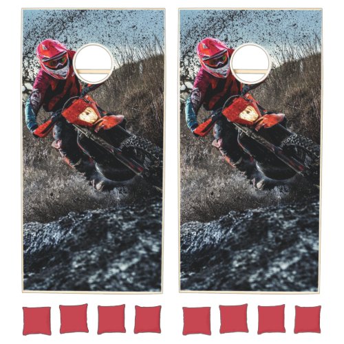 Dirt bike rider throw pillow cornhole set