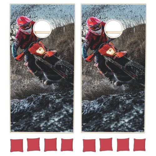 Dirt bike rider throw pillow cornhole set