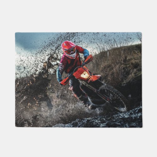 Dirt bike rider throw pillow doormat