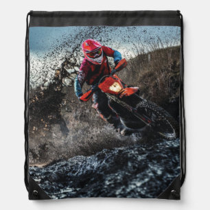 Dirt bike rider throw pillow drawstring bag