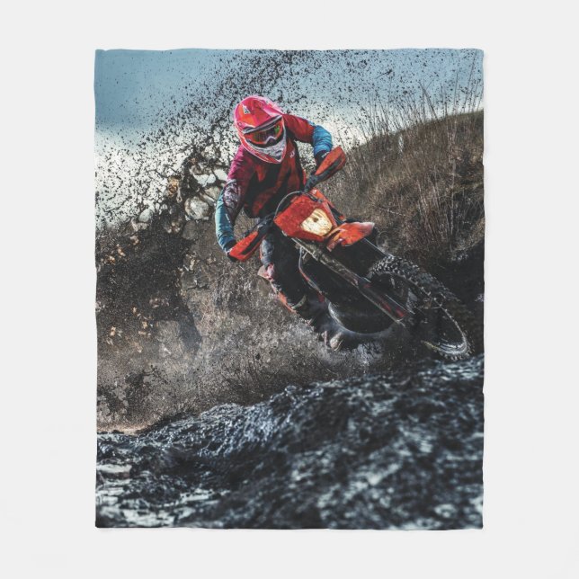 Dirt bike rider throw pillow fleece blanket (Front)