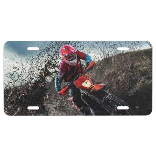 Dirt bike rider throw pillow license plate