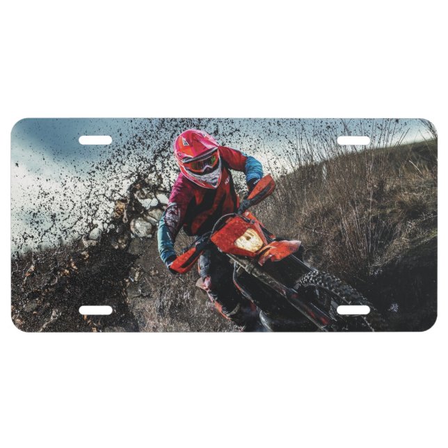 Dirt bike rider throw pillow license plate (Front)