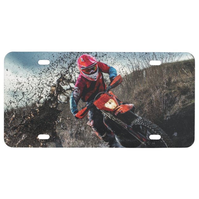 Dirt bike rider throw pillow license plate (Front)