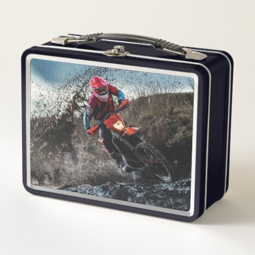 Dirt bike rider throw pillow metal lunch box