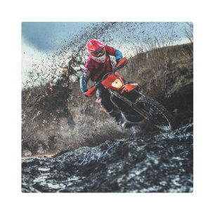 Dirt bike rider throw pillow metal print