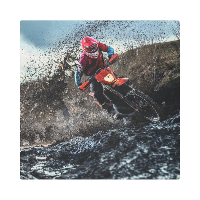 Dirt bike rider throw pillow metal print (Front)