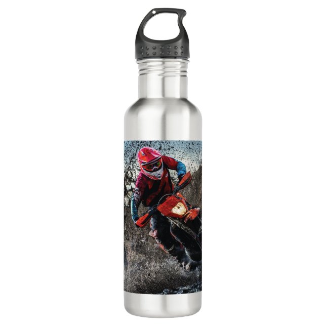 Dirt bike rider throw pillow stainless steel water bottle (Front)