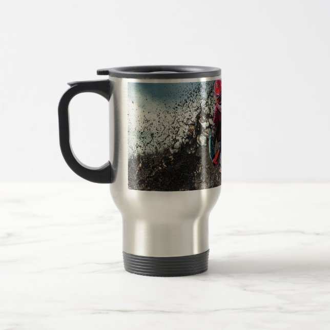 Dirt bike rider throw pillow travel mug (Left)
