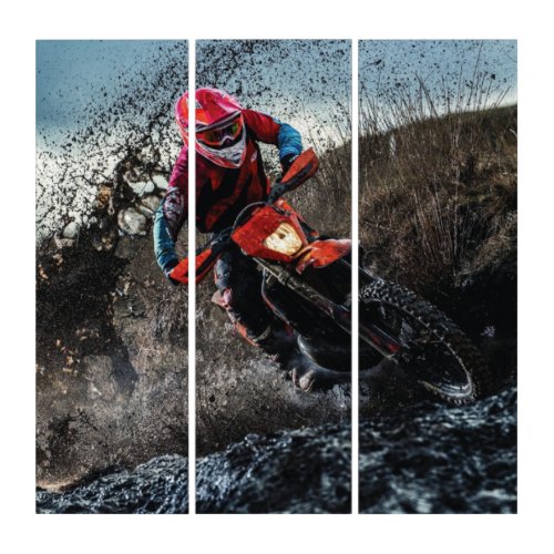 Dirt bike rider throw pillow triptych