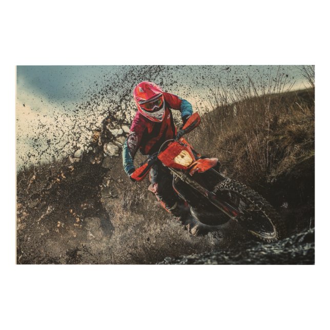 Dirt bike rider throw pillow wood wall art (Front)