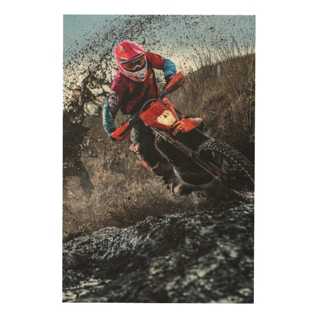 Dirt bike rider throw pillow wood wall art (Front)